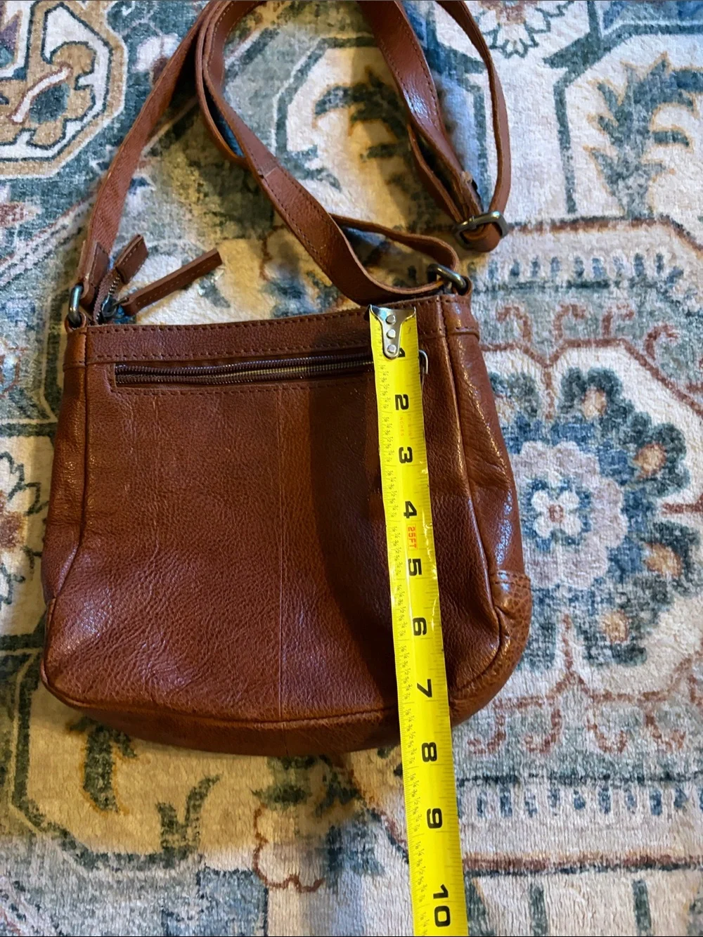 Spikes and Sparrow Rich Brown Leather Crossbody Bag, Zipper Pockets!